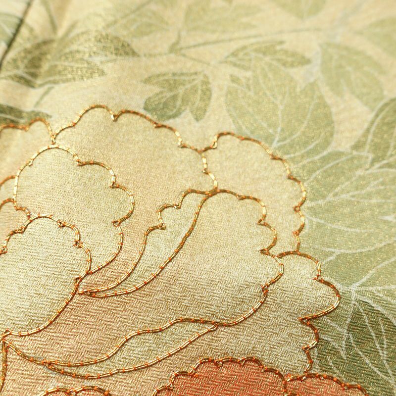 訪問着 良品 金駒刺繍 しつけ糸付き 一つ紋付き 正絹 花柄 袷仕立て 身丈165cm 裄丈66.5cm リサイクル着物 着物 箔 入学式 卒業式 七五三 お宮参り フォーマル ベージュ_画像8