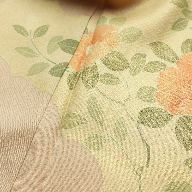 訪問着 良品 金駒刺繍 しつけ糸付き 一つ紋付き 正絹 花柄 袷仕立て 身丈165cm 裄丈66.5cm リサイクル着物 着物 箔 入学式 卒業式 七五三 お宮参り フォーマル ベージュ_画像18