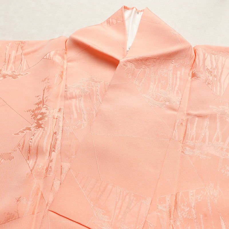 色無地 しつけ糸付き 正絹 木の葉・植物柄 袷仕立て 身丈160.5cm 裄丈64.5cm リサイクル着物 着物 フォーマル ピンク_画像17