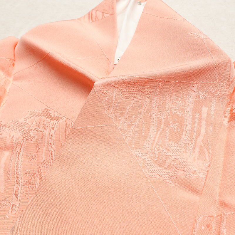 色無地 しつけ糸付き 正絹 木の葉・植物柄 袷仕立て 身丈160.5cm 裄丈64.5cm リサイクル着物 着物 フォーマル ピンク_画像18