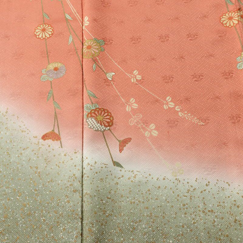 訪問着 良品 しつけ糸付き 綸子 正絹 花柄 袷仕立て 身丈161.5cm 裄丈66cm リサイクル着物 着物 箔 入学式 卒業式 七五三 お宮参り フォーマル 緑・うぐいす色_画像6