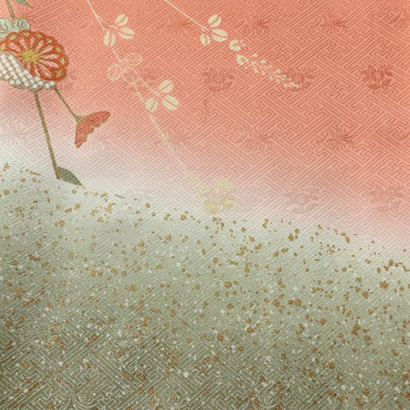 訪問着 良品 しつけ糸付き 綸子 正絹 花柄 袷仕立て 身丈161.5cm 裄丈66cm リサイクル着物 着物 箔 入学式 卒業式 七五三 お宮参り フォーマル 緑・うぐいす色_画像7