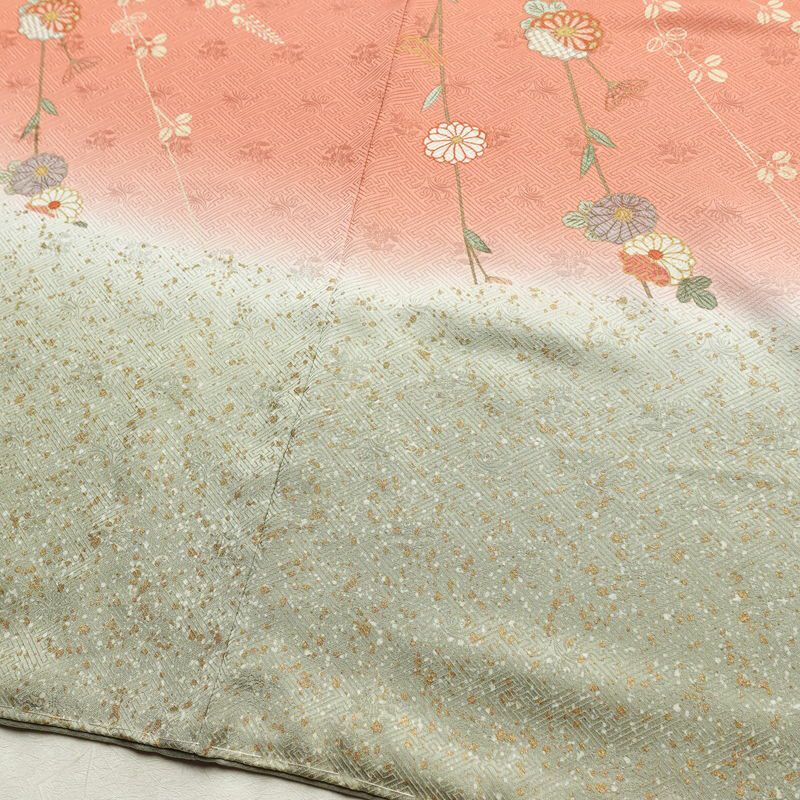 訪問着 良品 しつけ糸付き 綸子 正絹 花柄 袷仕立て 身丈161.5cm 裄丈66cm リサイクル着物 着物 箔 入学式 卒業式 七五三 お宮参り フォーマル 緑・うぐいす色_画像13