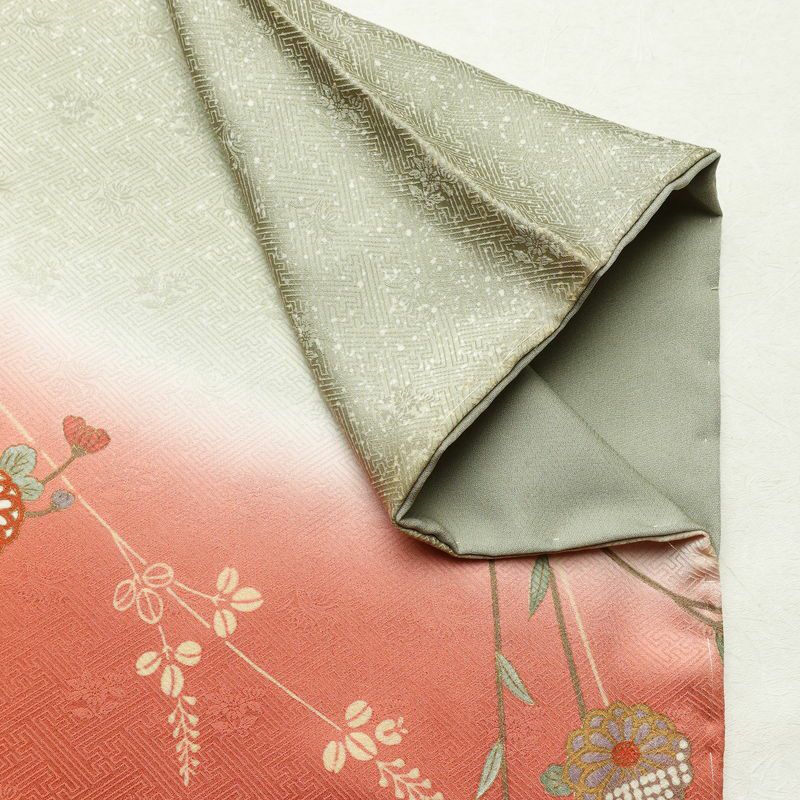 訪問着 良品 しつけ糸付き 綸子 正絹 花柄 袷仕立て 身丈161.5cm 裄丈66cm リサイクル着物 着物 箔 入学式 卒業式 七五三 お宮参り フォーマル 緑・うぐいす色_画像15