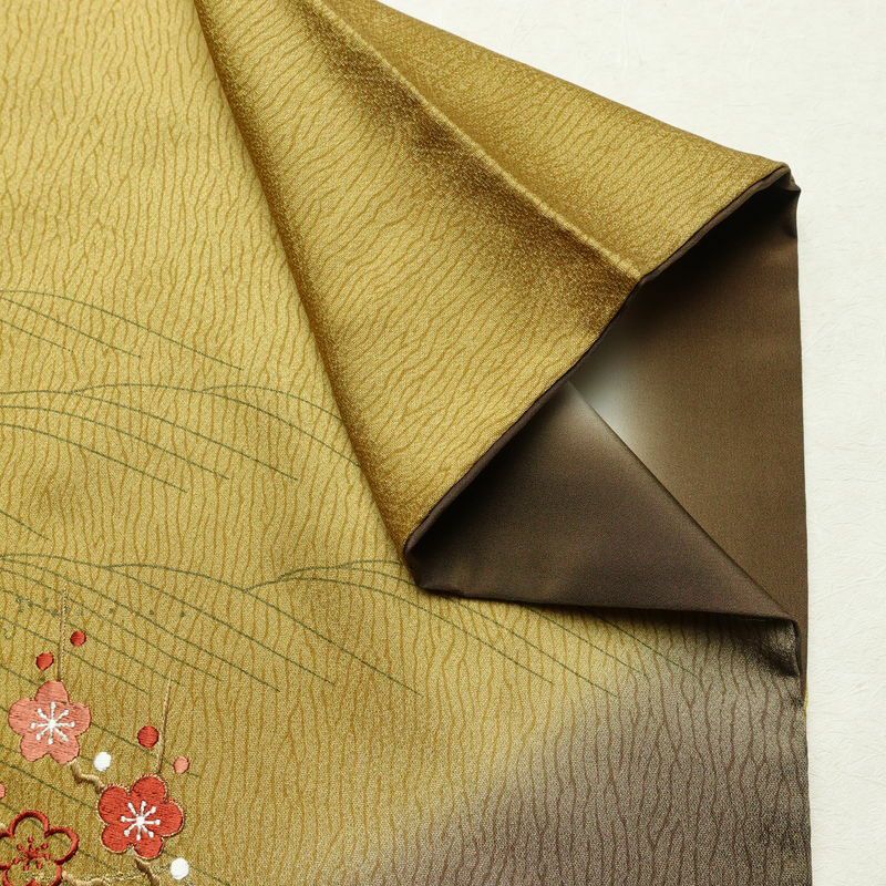 訪問着 正絹 木の葉・植物柄 袷仕立て 身丈157.5cm 裄丈63cm リサイクル着物 着物 刺繍 箔 入学式 卒業式 七五三 お宮参り フォーマル 黄・黄土色_画像14