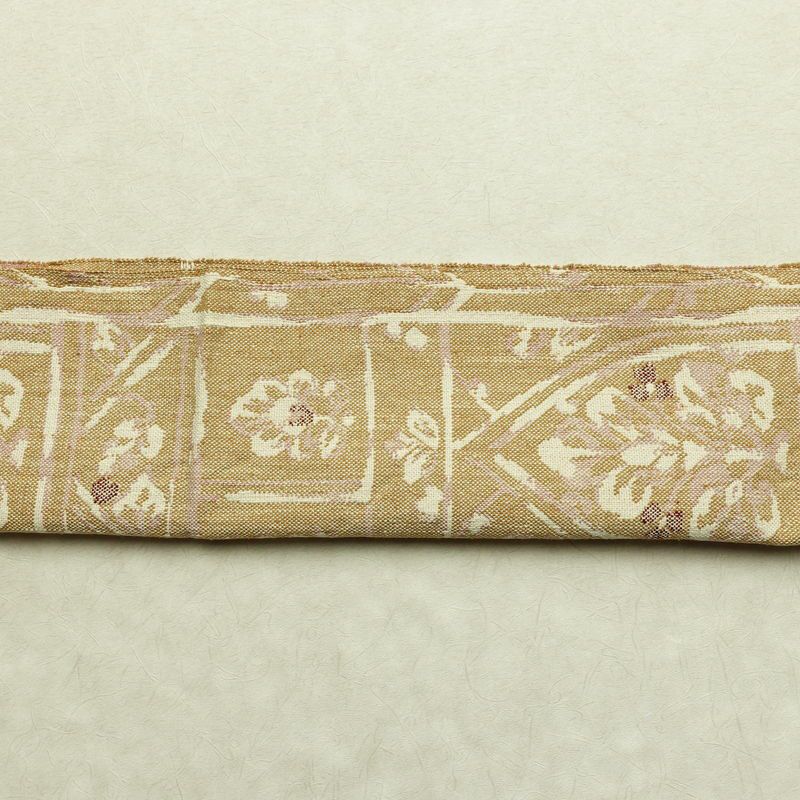名古屋帯 六通柄 良品 正絹 幾何学柄・抽象柄 通し仕立て なごや帯 リサイクル帯 帯 紬地 ベージュ_画像16