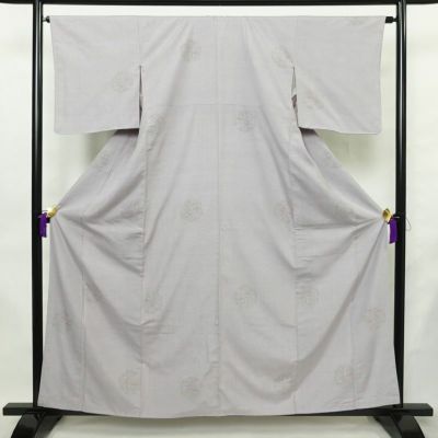 結城紬 紬 手織結城紬 証紙あり 正絹 幾何学柄・抽象柄 袷仕立て 身丈159cm 裄丈64cm リサイクル着物 着物 紫・藤色