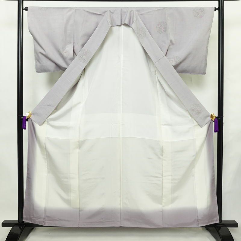 結城紬 紬 手織結城紬 証紙あり 正絹 幾何学柄・抽象柄 袷仕立て 身丈159cm 裄丈64cm リサイクル着物 着物 紫・藤色_画像3