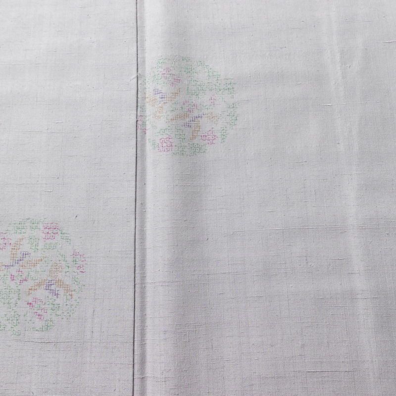 結城紬 紬 手織結城紬 証紙あり 正絹 幾何学柄・抽象柄 袷仕立て 身丈159cm 裄丈64cm リサイクル着物 着物 紫・藤色_画像6