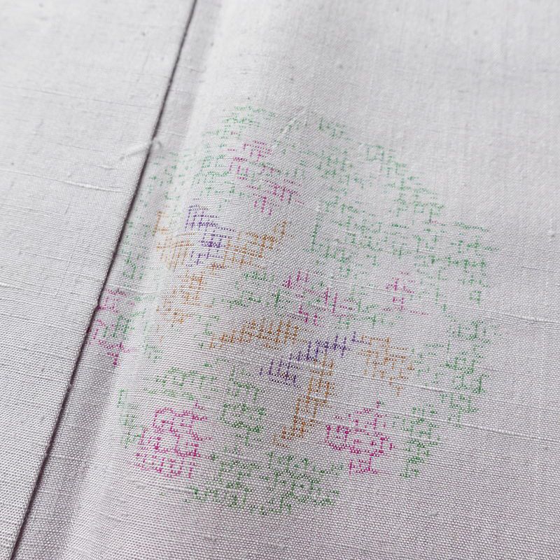 結城紬 紬 手織結城紬 証紙あり 正絹 幾何学柄・抽象柄 袷仕立て 身丈159cm 裄丈64cm リサイクル着物 着物 紫・藤色_画像7