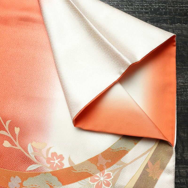 訪問着 綸子 正絹 古典柄 袷仕立て 身丈165cm 裄丈68cm リサイクル着物 着物 金彩 入学式 卒業式 七五三 お宮参り フォーマル ピンク_画像16