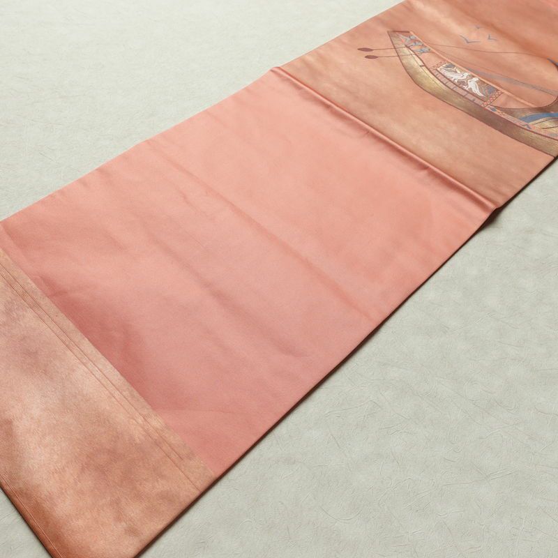 名古屋帯 太鼓柄 良品 正絹 幾何学柄・抽象柄 名古屋仕立て なごや帯 リサイクル帯 帯 箔 シンプル ピンク_画像9