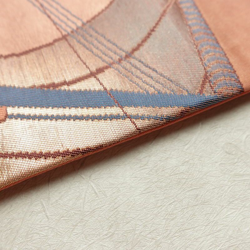 名古屋帯 太鼓柄 良品 正絹 幾何学柄・抽象柄 名古屋仕立て なごや帯 リサイクル帯 帯 箔 シンプル ピンク_画像13