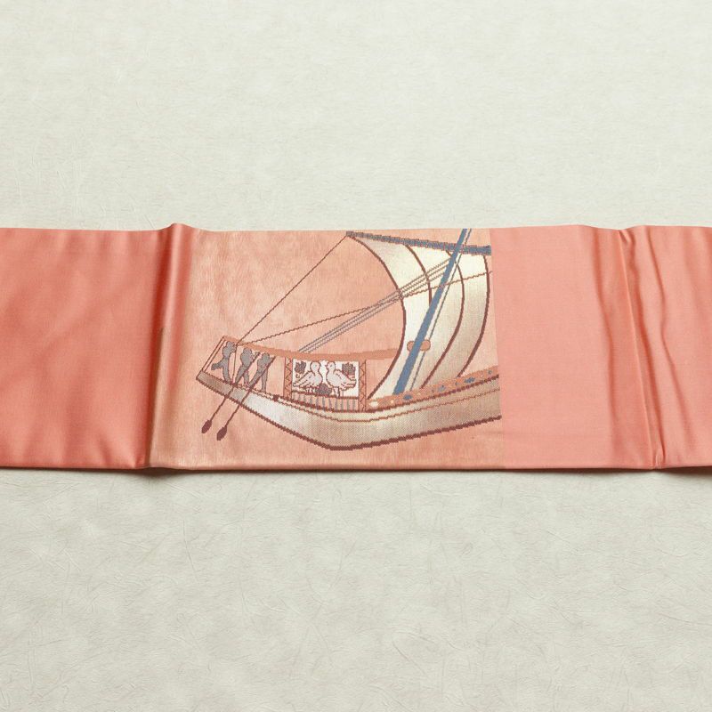 名古屋帯 太鼓柄 良品 正絹 幾何学柄・抽象柄 名古屋仕立て なごや帯 リサイクル帯 帯 箔 シンプル ピンク_画像14