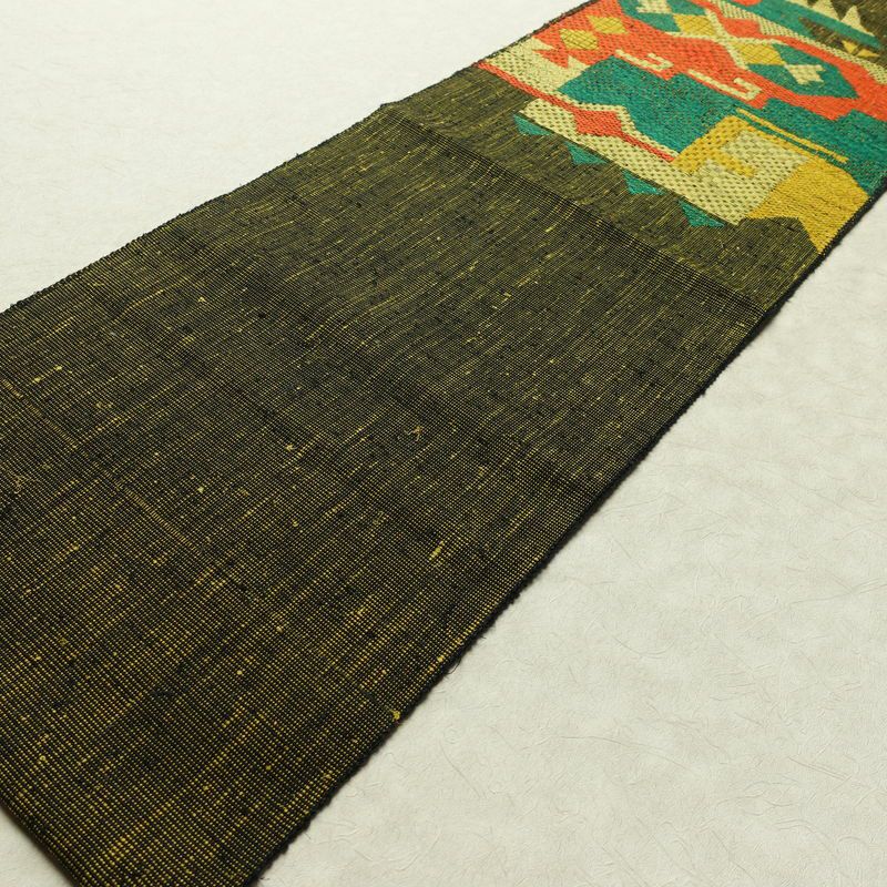 名古屋帯 太鼓柄 美品 正絹 幾何学柄・抽象柄 松葉仕立て なごや帯 リサイクル帯 帯 紬地 黒_画像8