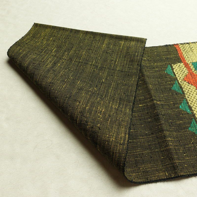 名古屋帯 太鼓柄 美品 正絹 幾何学柄・抽象柄 松葉仕立て なごや帯 リサイクル帯 帯 紬地 黒_画像9