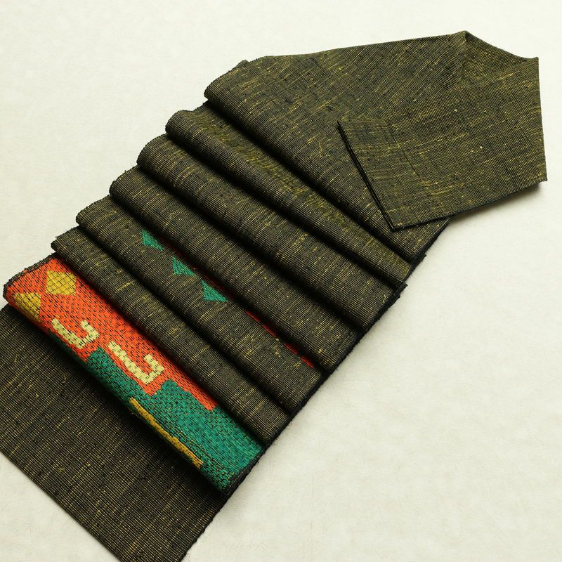 名古屋帯 太鼓柄 美品 正絹 幾何学柄・抽象柄 松葉仕立て なごや帯 リサイクル帯 帯 紬地 黒_画像18