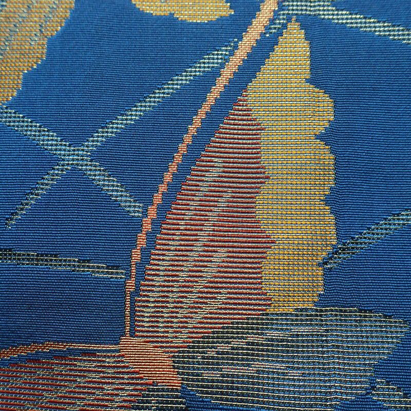 名古屋帯 全通柄 正絹 蝶・昆虫柄 松葉仕立て なごや帯 リサイクル帯 帯 金糸 青・紺_画像4