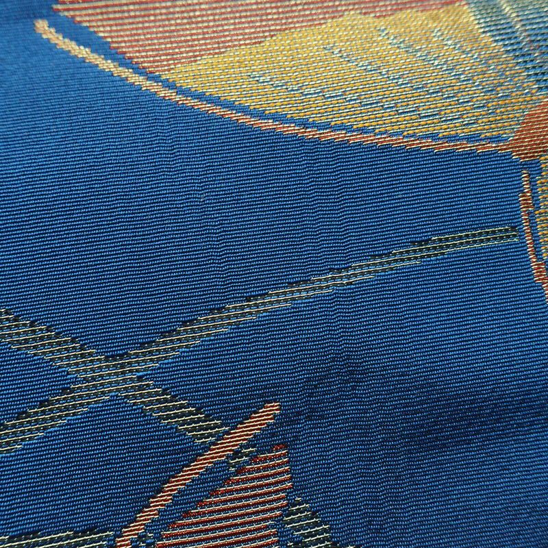 名古屋帯 全通柄 正絹 蝶・昆虫柄 松葉仕立て なごや帯 リサイクル帯 帯 金糸 青・紺_画像5