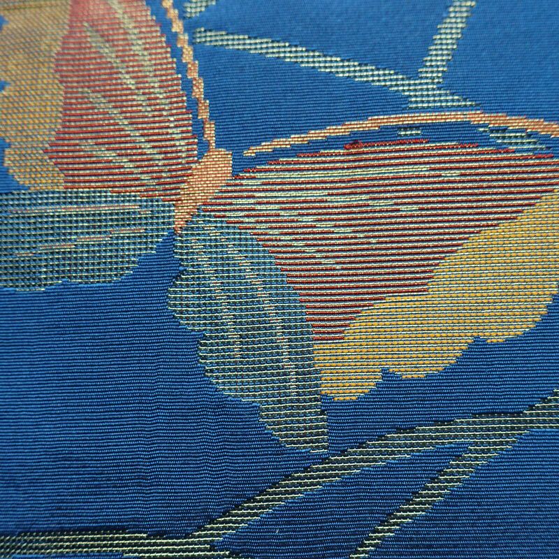 名古屋帯 全通柄 正絹 蝶・昆虫柄 松葉仕立て なごや帯 リサイクル帯 帯 金糸 青・紺_画像6