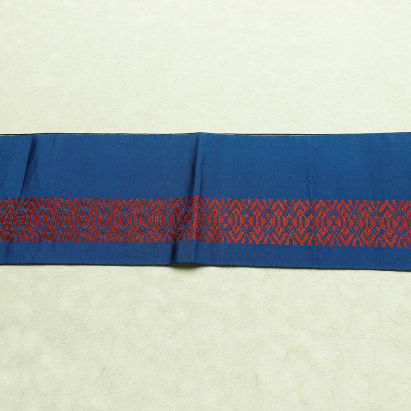 名古屋帯 全通柄 正絹 蝶・昆虫柄 松葉仕立て なごや帯 リサイクル帯 帯 金糸 青・紺_画像14