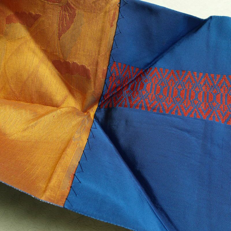 名古屋帯 全通柄 正絹 蝶・昆虫柄 松葉仕立て なごや帯 リサイクル帯 帯 金糸 青・紺_画像16