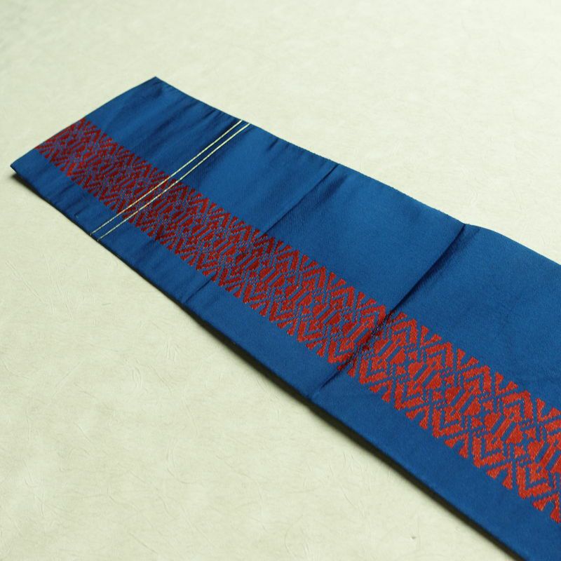 名古屋帯 全通柄 正絹 蝶・昆虫柄 松葉仕立て なごや帯 リサイクル帯 帯 金糸 青・紺_画像17