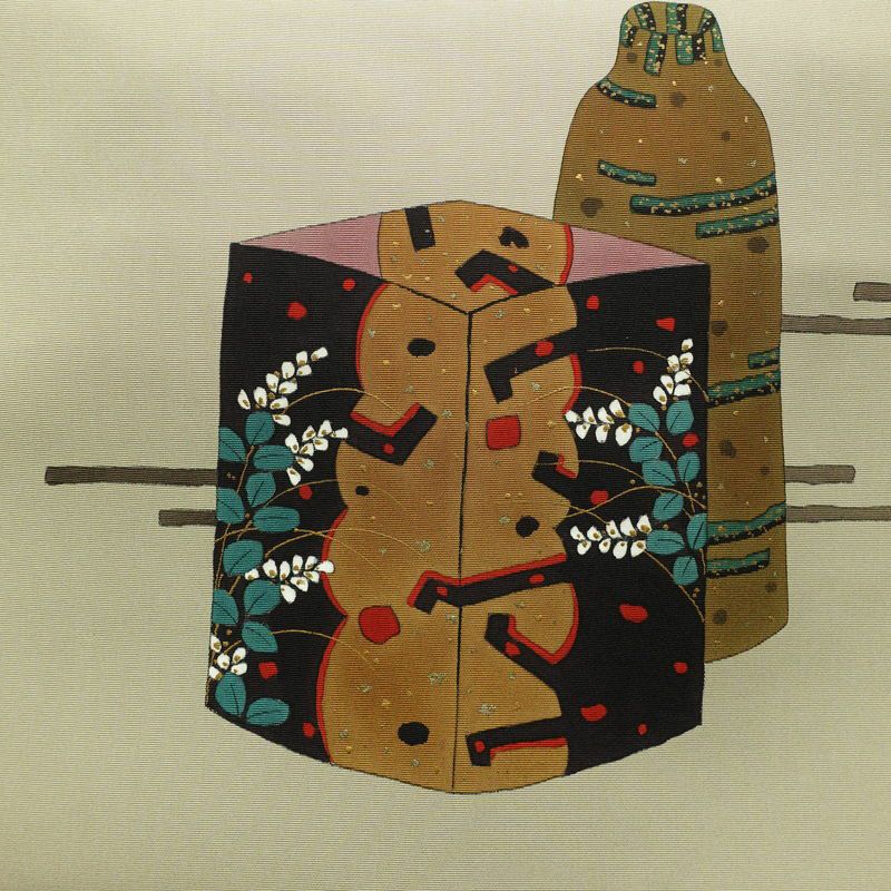 名古屋帯 太鼓柄 良品 雅生 落款入り 正絹 古典柄 名古屋仕立て なごや帯 リサイクル帯 一部しつけ糸付き 帯 金彩 シンプル 緑・うぐいす色_画像2