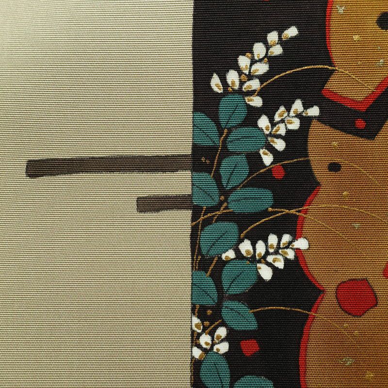 名古屋帯 太鼓柄 良品 雅生 落款入り 正絹 古典柄 名古屋仕立て なごや帯 リサイクル帯 一部しつけ糸付き 帯 金彩 シンプル 緑・うぐいす色_画像4