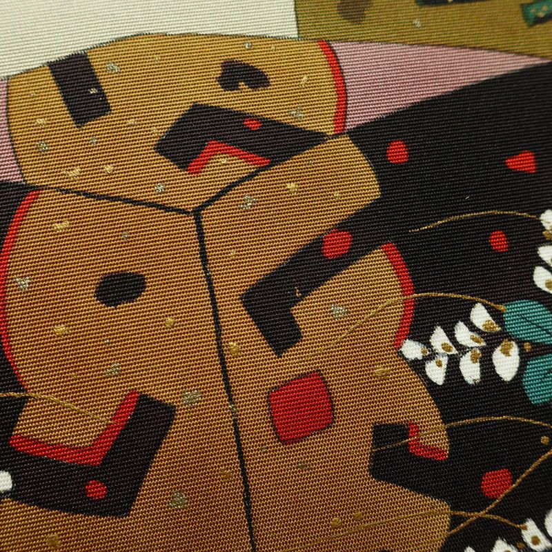 名古屋帯 太鼓柄 良品 雅生 落款入り 正絹 古典柄 名古屋仕立て なごや帯 リサイクル帯 一部しつけ糸付き 帯 金彩 シンプル 緑・うぐいす色_画像5