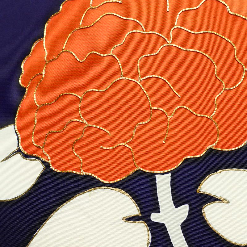 名古屋帯 太鼓柄 金駒刺繍 正絹 花柄 名古屋仕立て なごや帯 リサイクル帯 帯 金彩 シンプル 青・紺_画像3