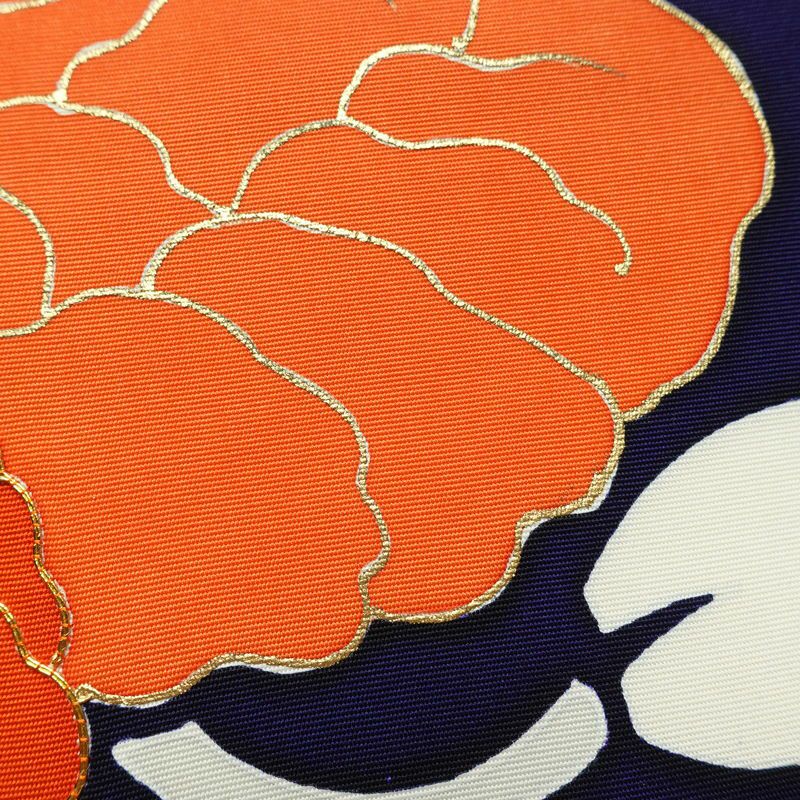 名古屋帯 太鼓柄 金駒刺繍 正絹 花柄 名古屋仕立て なごや帯 リサイクル帯 帯 金彩 シンプル 青・紺_画像5