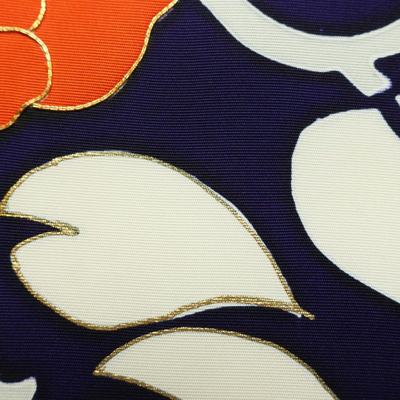 名古屋帯 太鼓柄 金駒刺繍 正絹 花柄 名古屋仕立て なごや帯 リサイクル帯 帯 金彩 シンプル 青・紺_画像6