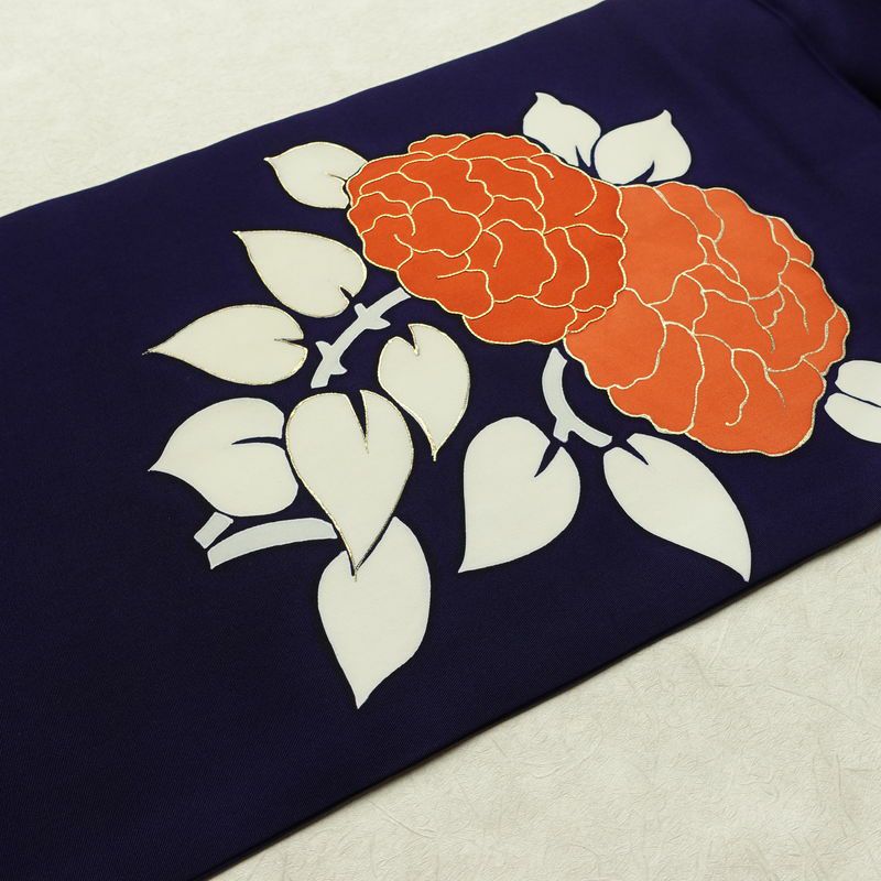 名古屋帯 太鼓柄 金駒刺繍 正絹 花柄 名古屋仕立て なごや帯 リサイクル帯 帯 金彩 シンプル 青・紺_画像10
