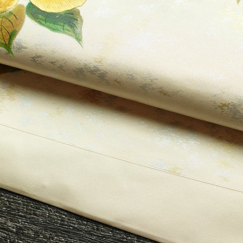 名古屋帯 太鼓柄 正絹 花柄 名古屋仕立て なごや帯 リサイクル帯 帯 刺繍 箔 椿 白_画像8