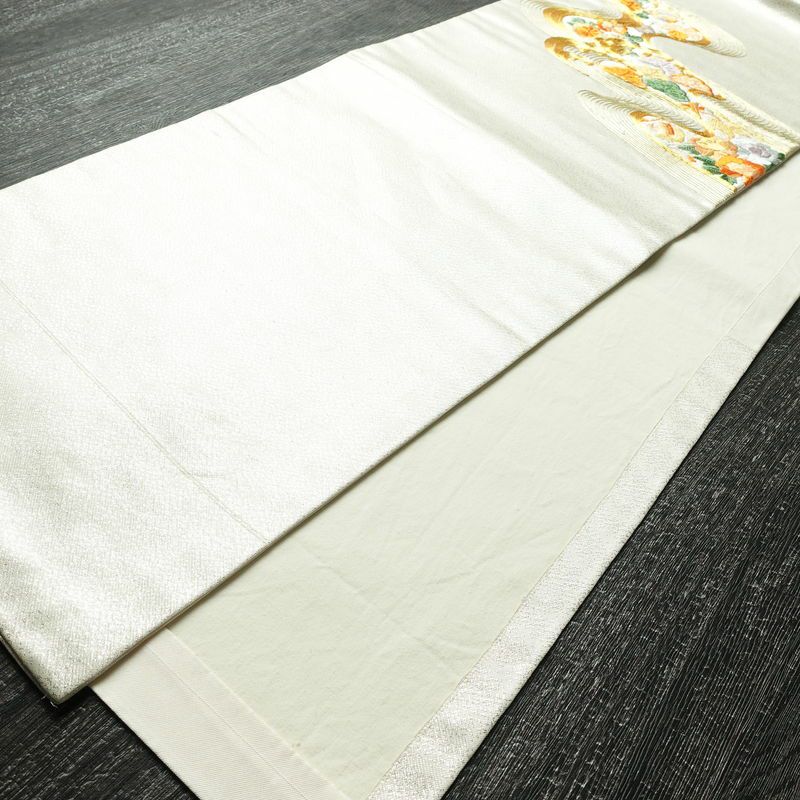 名古屋帯 太鼓柄 金駒刺繍 正絹 古典柄 通し仕立て なごや帯 リサイクル帯 帯 刺繍 箔 松 菊 金・銀_画像9