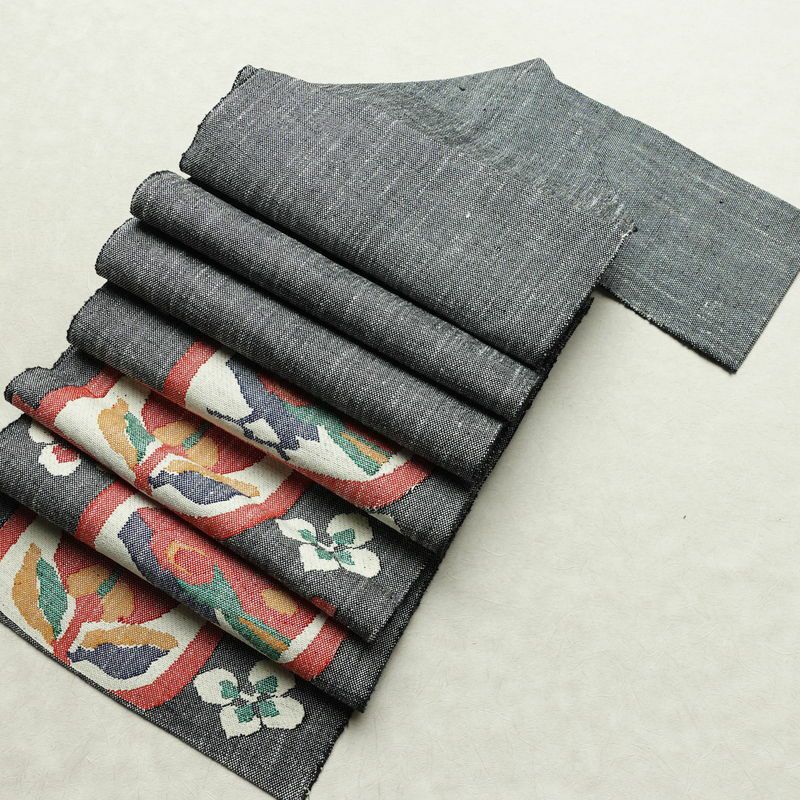 名古屋帯 六通柄 正絹 人物・動物柄 松葉仕立て なごや帯 リサイクル帯 帯 紬地 グレー_画像20