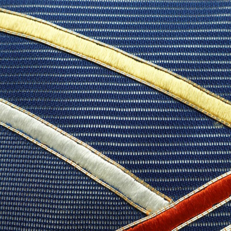 名古屋帯 太鼓柄 良品 夏用 金駒刺繍 正絹 幾何学柄・抽象柄 名古屋仕立て なごや帯 リサイクル帯 帯 刺繍 青・紺_画像5