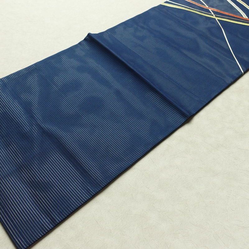 名古屋帯 太鼓柄 良品 夏用 金駒刺繍 正絹 幾何学柄・抽象柄 名古屋仕立て なごや帯 リサイクル帯 帯 刺繍 青・紺_画像8