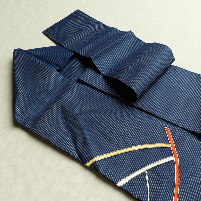 名古屋帯 太鼓柄 良品 夏用 金駒刺繍 正絹 幾何学柄・抽象柄 名古屋仕立て なごや帯 リサイクル帯 帯 刺繍 青・紺_画像20