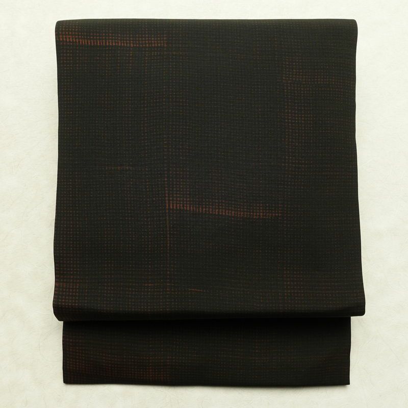 名古屋帯 全通柄 正絹 その他の柄 通し仕立て なごや帯 リサイクル帯 帯 モダン 茶_画像1