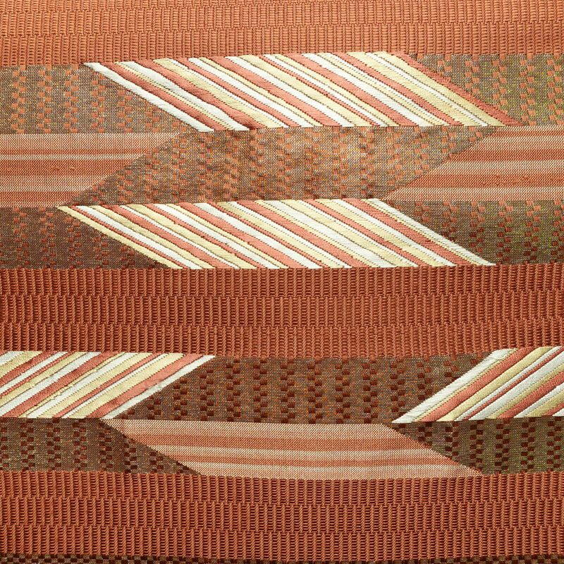 名古屋帯 太鼓柄 正絹 幾何学柄・抽象柄 通し仕立て なごや帯 リサイクル帯 帯 モダン シンプル 茶_画像2