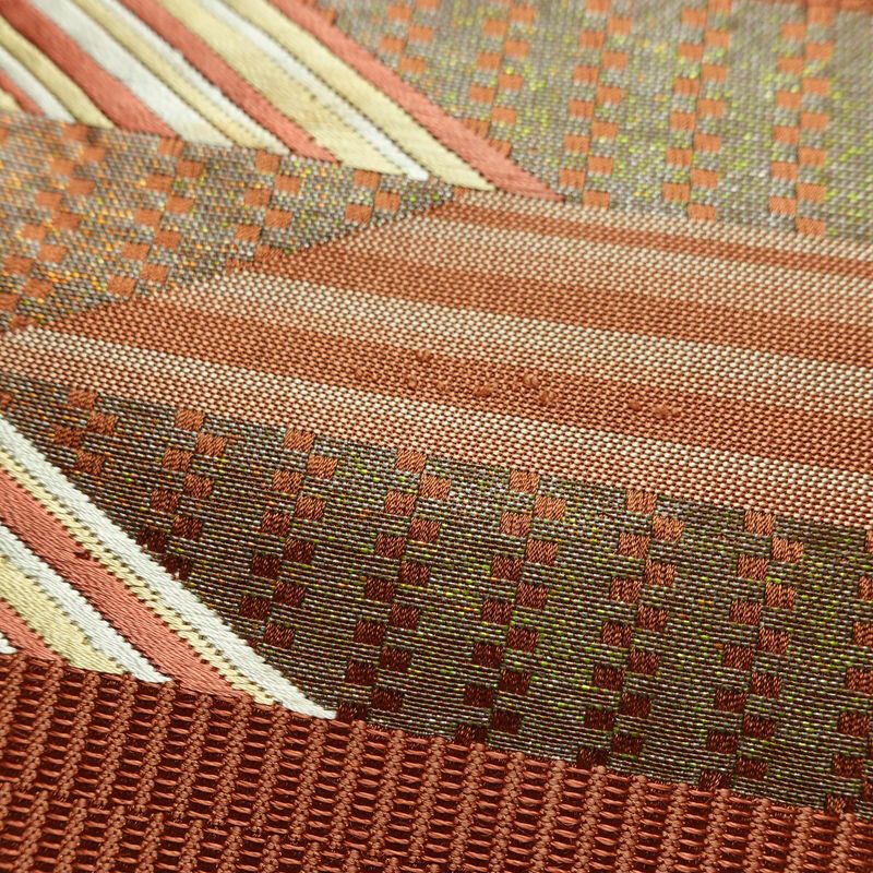 名古屋帯 太鼓柄 正絹 幾何学柄・抽象柄 通し仕立て なごや帯 リサイクル帯 帯 モダン シンプル 茶_画像4