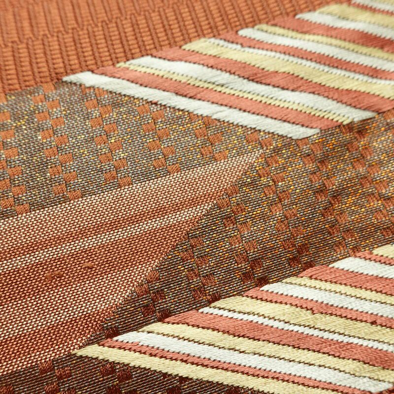 名古屋帯 太鼓柄 正絹 幾何学柄・抽象柄 通し仕立て なごや帯 リサイクル帯 帯 モダン シンプル 茶_画像5