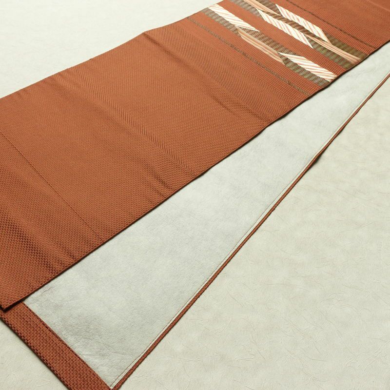 名古屋帯 太鼓柄 正絹 幾何学柄・抽象柄 通し仕立て なごや帯 リサイクル帯 帯 モダン シンプル 茶_画像8