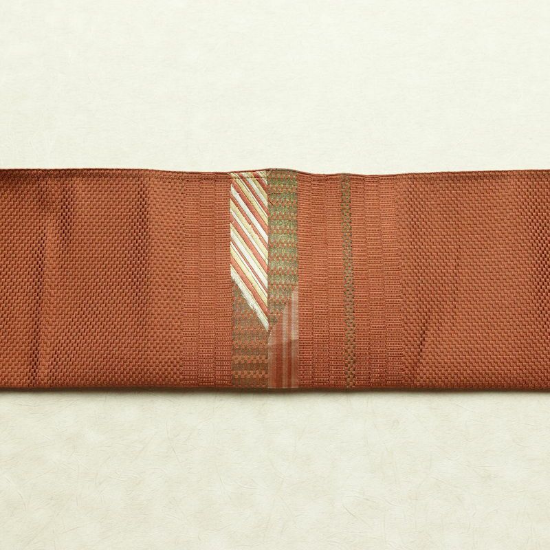 名古屋帯 太鼓柄 正絹 幾何学柄・抽象柄 通し仕立て なごや帯 リサイクル帯 帯 モダン シンプル 茶_画像14