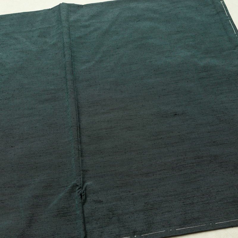 男性用 紬 着物 美品 羽織付き 2点セット しつけ糸付き アンサンブル 正絹 無地 袷仕立て 身丈136cm 裄丈67.5cm リサイクル着物 着物 青緑 緑・うぐいす色_画像11