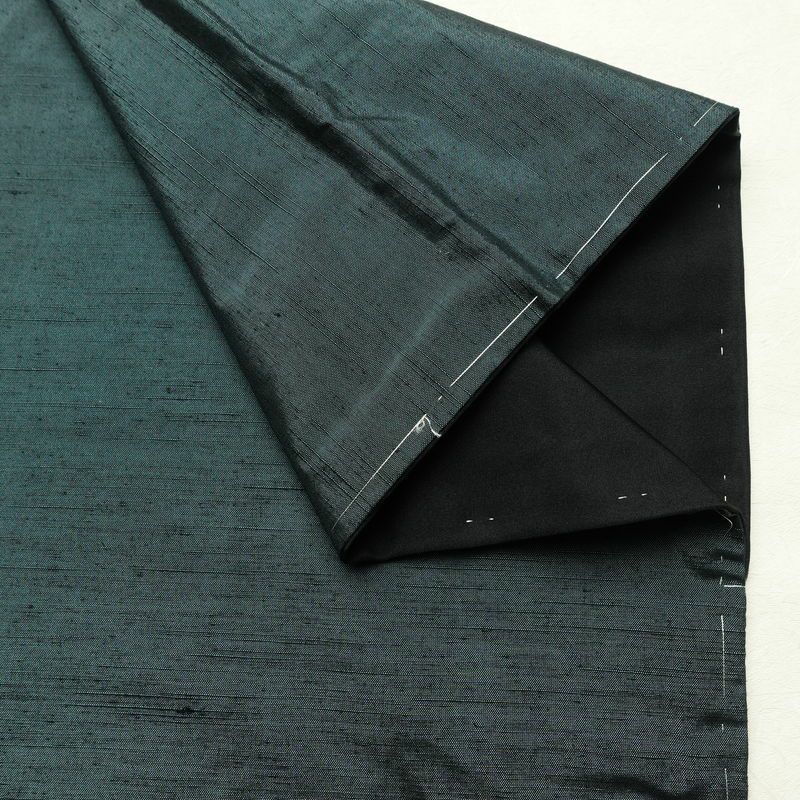 男性用 紬 着物 美品 羽織付き 2点セット しつけ糸付き アンサンブル 正絹 無地 袷仕立て 身丈136cm 裄丈67.5cm リサイクル着物 着物 青緑 緑・うぐいす色_画像12