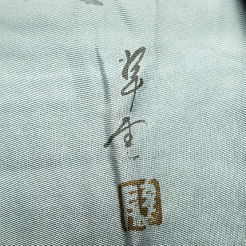 男性用 紬 着物 美品 羽織付き 2点セット しつけ糸付き アンサンブル 正絹 無地 袷仕立て 身丈136cm 裄丈67.5cm リサイクル着物 着物 青緑 緑・うぐいす色_画像20