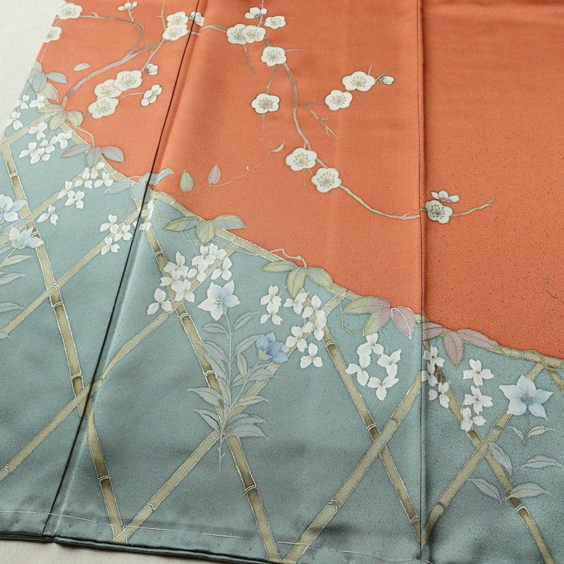 訪問着 美品 二代目清次郎 落款入り しつけ糸付き 正絹 花柄 袷仕立て 身丈161cm 裄丈62cm リサイクル着物 着物 共八掛 金彩 入学式 卒業式 七五三 お宮参り フォーマル 雀茶 茶_画像4